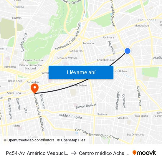 Pc54-Av. Américo Vespucio / Esq. Av. Cristóbal Colón to Centro médico Achs Hospital del trabajador map