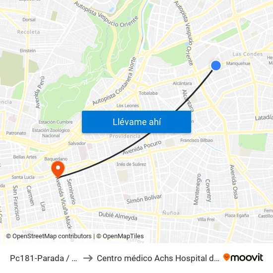 Pc181-Parada / Omnium to Centro médico Achs Hospital del trabajador map