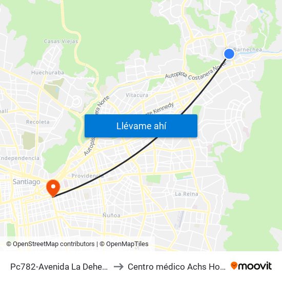 Pc782-Avenida La Dehesa / Esq. Raúl Labbé to Centro médico Achs Hospital del trabajador map