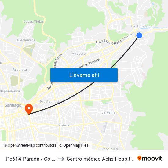 Pc614-Parada / Colegio Hebreo to Centro médico Achs Hospital del trabajador map