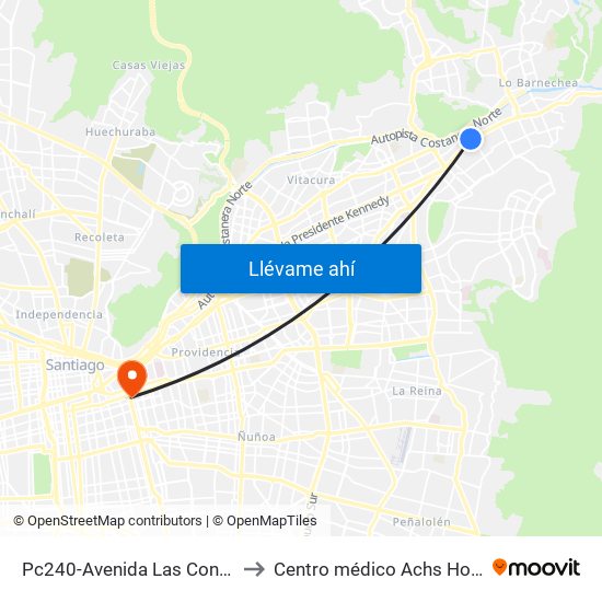 Pc240-Avenida Las Condes / Esq. Pamplona to Centro médico Achs Hospital del trabajador map