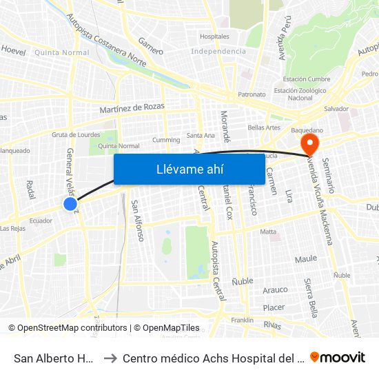 San Alberto Hurtado to Centro médico Achs Hospital del trabajador map