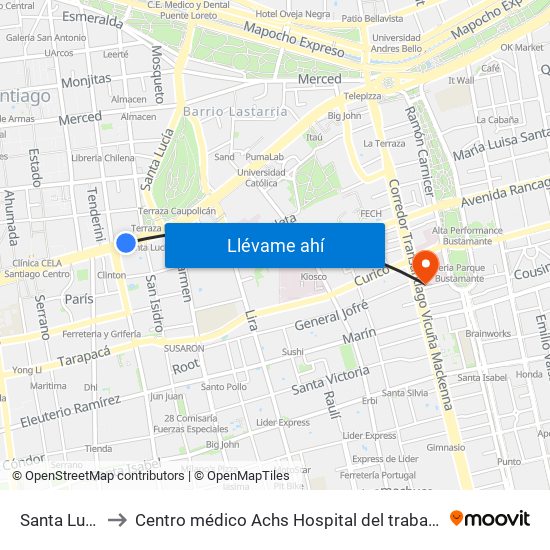 Santa Lucía to Centro médico Achs Hospital del trabajador map