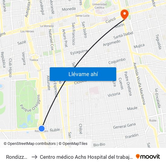 Rondizzoni to Centro médico Achs Hospital del trabajador map