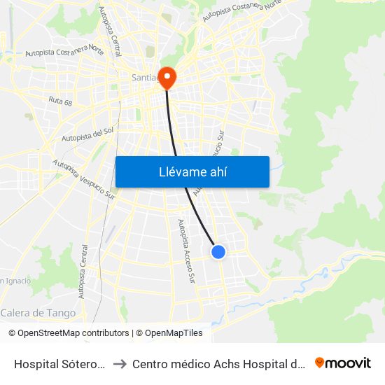 Hospital Sótero Del Río to Centro médico Achs Hospital del trabajador map