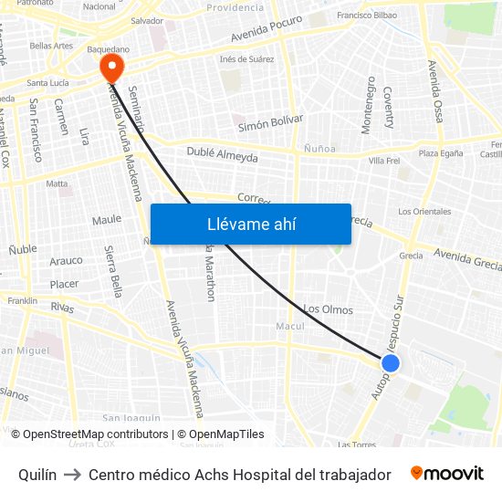 Quilín to Centro médico Achs Hospital del trabajador map