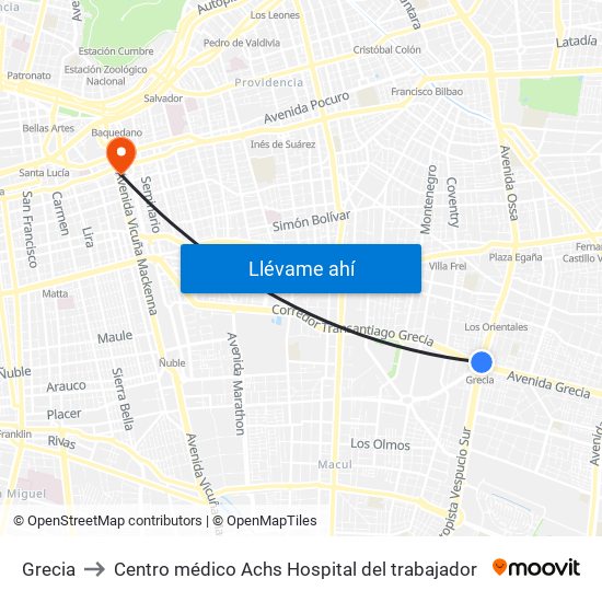 Grecia to Centro médico Achs Hospital del trabajador map