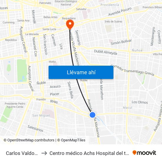 Carlos Valdovinos to Centro médico Achs Hospital del trabajador map