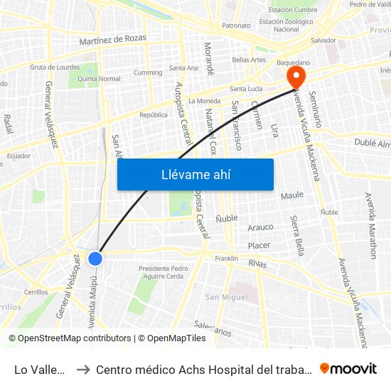Lo Valledor to Centro médico Achs Hospital del trabajador map