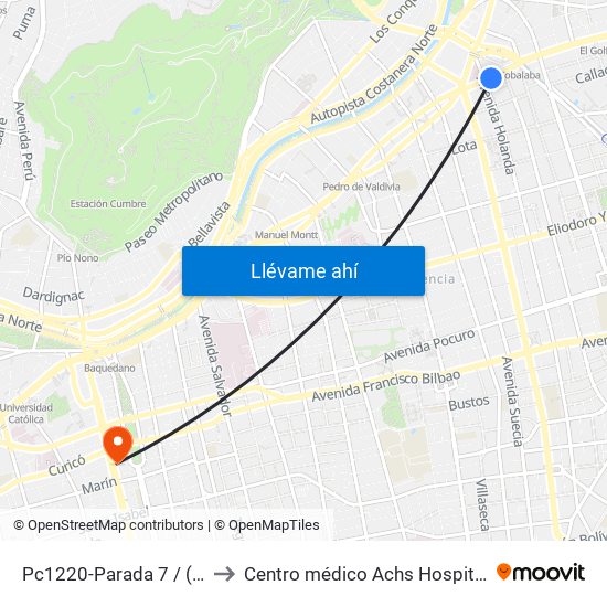 Pc1220-Parada 7 / (M) Tobalaba to Centro médico Achs Hospital del trabajador map