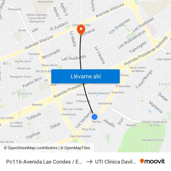Pc116-Avenida Las Condes / Esq. G. Fuenzalida to UTI Clinica Davila - 4° Piso map