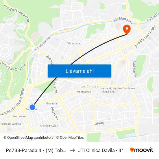 Pc738-Parada 4 / (M) Tobalaba to UTI Clinica Davila - 4° Piso map