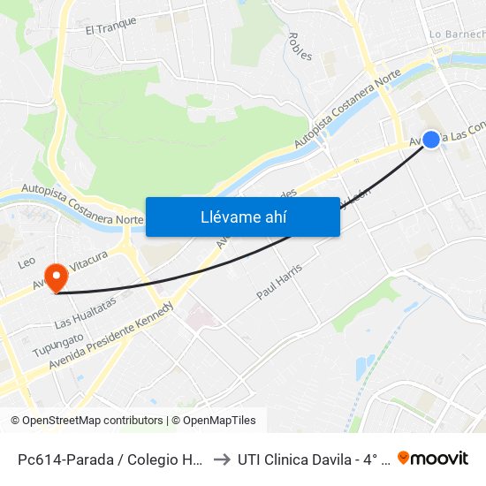 Pc614-Parada / Colegio Hebreo to UTI Clinica Davila - 4° Piso map