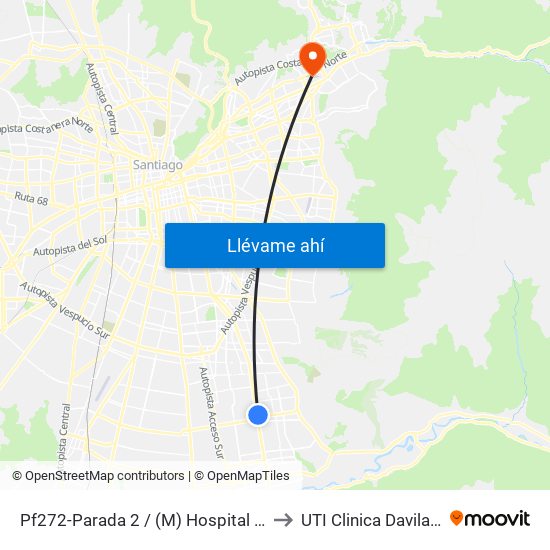 Pf272-Parada 2 / (M) Hospital Sótero Del Río to UTI Clinica Davila - 4° Piso map