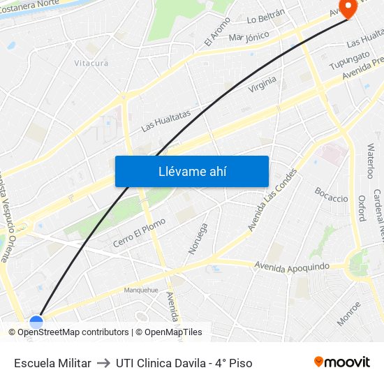 Escuela Militar to UTI Clinica Davila - 4° Piso map