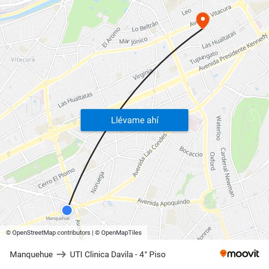 Manquehue to UTI Clinica Davila - 4° Piso map