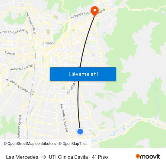 Las Mercedes to UTI Clinica Davila - 4° Piso map