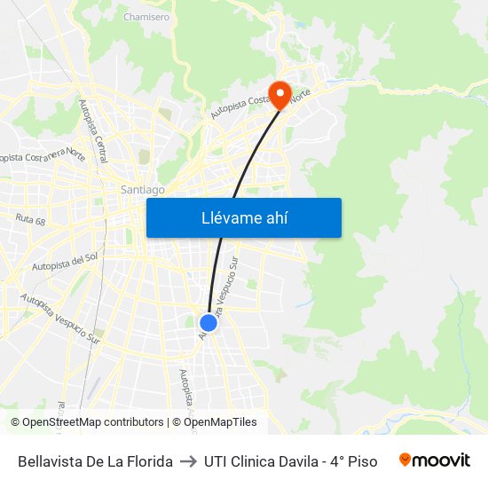 Bellavista De La Florida to UTI Clinica Davila - 4° Piso map
