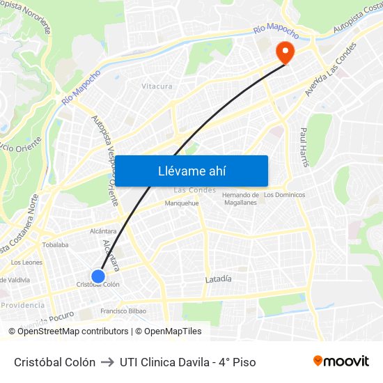 Cristóbal Colón to UTI Clinica Davila - 4° Piso map