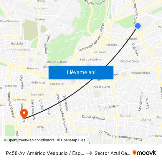 Pc58-Av. Américo Vespucio / Esq. Av. Pdte. Riesco to Sector Azul Cesfam N1 map