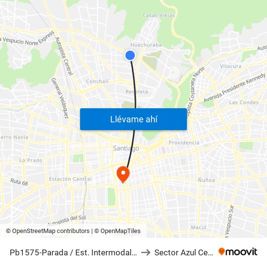 Pb1575-Parada / Est. Intermodal Vespucio Norte to Sector Azul Cesfam N1 map