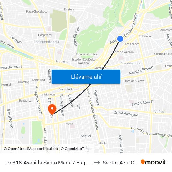 Pc318-Avenida Santa María / Esq. Av. Pedro De Valdivia to Sector Azul Cesfam N1 map