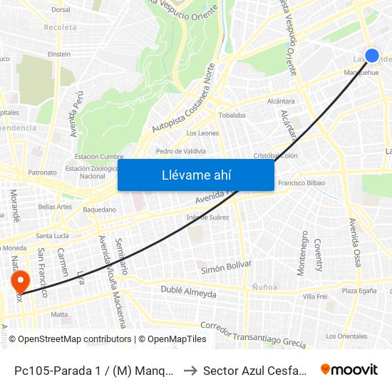 Pc105-Parada 1 / (M) Manquehue to Sector Azul Cesfam N1 map