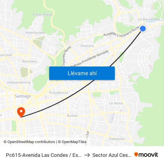 Pc615-Avenida Las Condes / Esq. La Cabaña to Sector Azul Cesfam N1 map