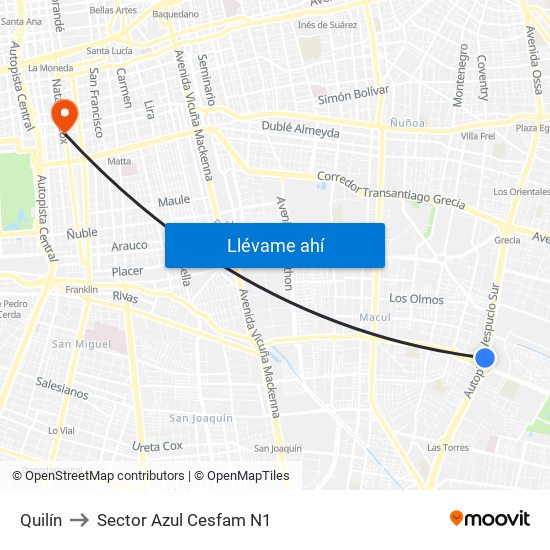 Quilín to Sector Azul Cesfam N1 map