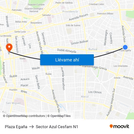 Plaza Egaña to Sector Azul Cesfam N1 map