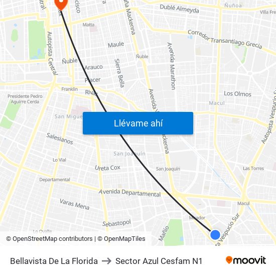 Bellavista De La Florida to Sector Azul Cesfam N1 map
