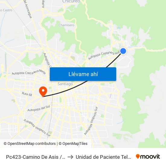Pc423-Camino De Asis / Esq. Escrivá De Balaguer to Unidad de Paciente Teletón, Clinica  Bicentenario. map