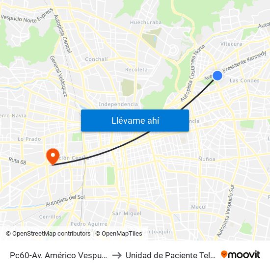 Pc60-Av. Américo Vespucio / Esq. Av. Pdte. Kennedy to Unidad de Paciente Teletón, Clinica  Bicentenario. map