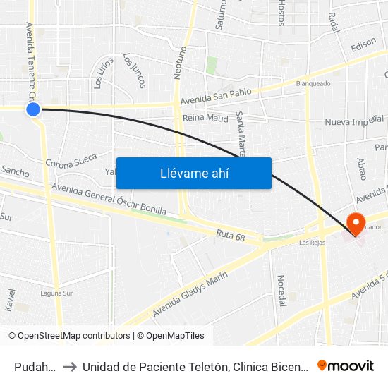 Pudahuel to Unidad de Paciente Teletón, Clinica  Bicentenario. map