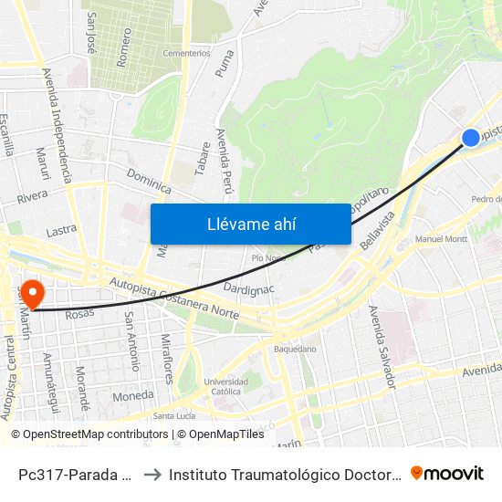 Pc317-Parada / Clínica Indisa to Instituto Traumatológico Doctor Teodoro Gebauer Weisser map