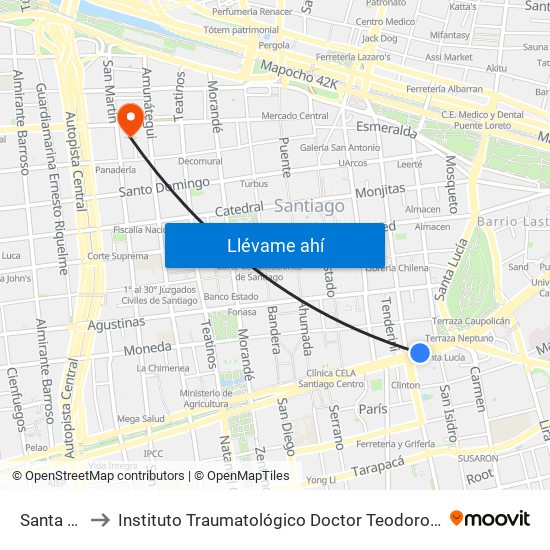 Santa Lucía to Instituto Traumatológico Doctor Teodoro Gebauer Weisser map