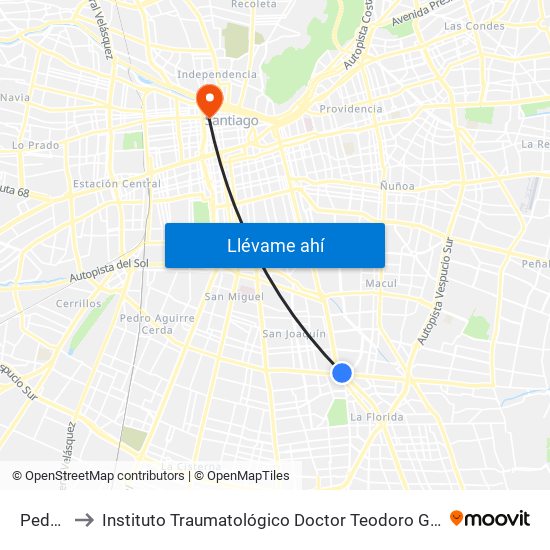 Pedrero to Instituto Traumatológico Doctor Teodoro Gebauer Weisser map