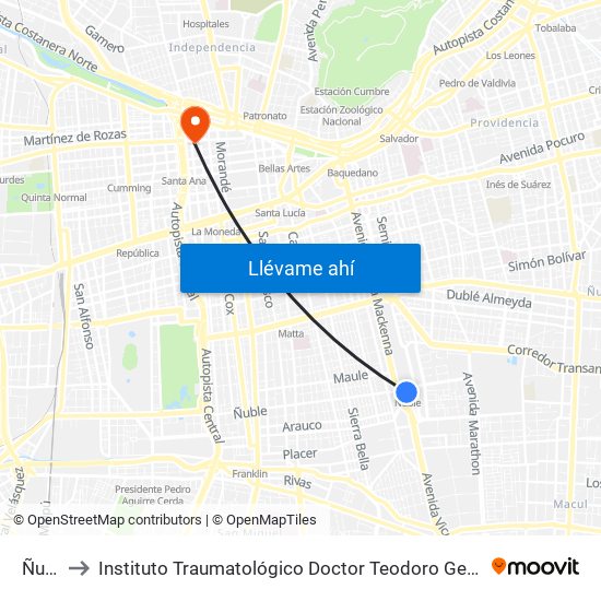 Ñuble to Instituto Traumatológico Doctor Teodoro Gebauer Weisser map