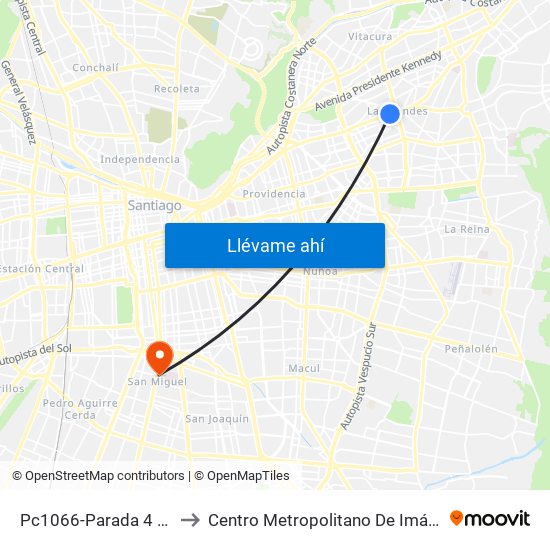 Pc1066-Parada 4 / (M) Manquehue to Centro Metropolitano De Imágenes Mamarias (Cmim) map