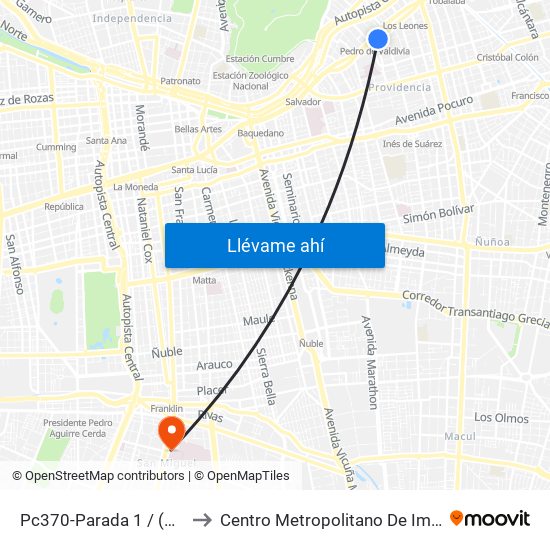 Pc370-Parada 1 / (M) Pedro De Valdivia to Centro Metropolitano De Imágenes Mamarias (Cmim) map