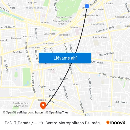 Pc317-Parada / Clínica Indisa to Centro Metropolitano De Imágenes Mamarias (Cmim) map