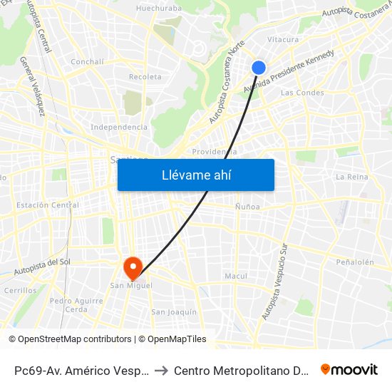 Pc69-Av. Américo Vespucio / Esq. Avenida Vitacura to Centro Metropolitano De Imágenes Mamarias (Cmim) map