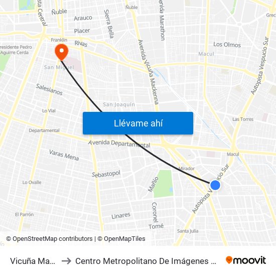 Vicuña Mackenna to Centro Metropolitano De Imágenes Mamarias (Cmim) map