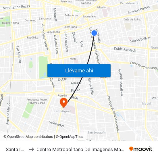 Santa Isabel to Centro Metropolitano De Imágenes Mamarias (Cmim) map