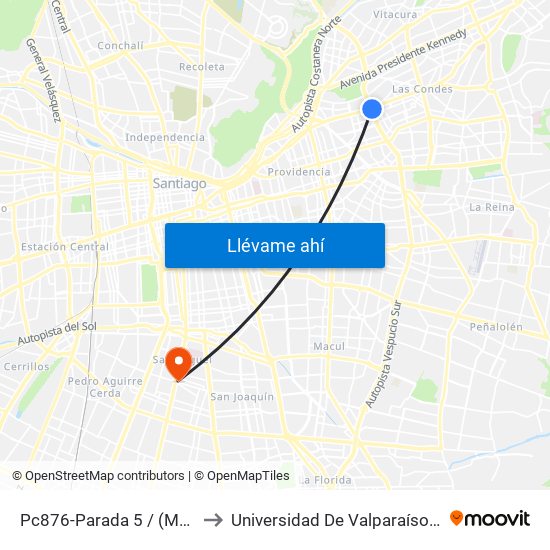 Pc876-Parada 5 / (M) Escuela Militar to Universidad De Valparaíso Campus Santiago map