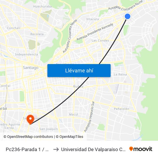 Pc236-Parada 1 / Nudo Estoril to Universidad De Valparaíso Campus Santiago map