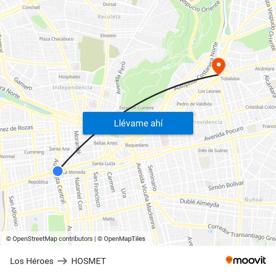 Los Héroes to HOSMET map