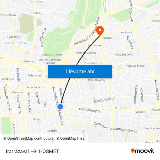 Irarrázaval to HOSMET map