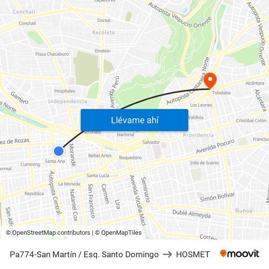 Pa774-San Martín / Esq. Santo Domingo to HOSMET map