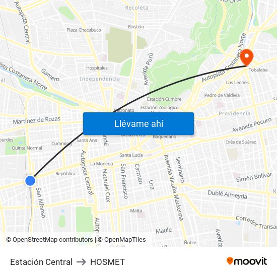 Estación Central to HOSMET map